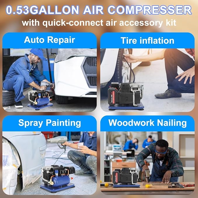 Electric Air Compressor Cordless, Quiet Portable Air Compressor For Woodwork Nailing, Garage, Car, Pneumatic Tool