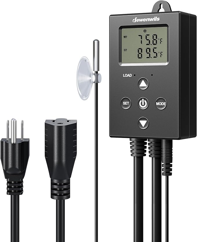 DEWENWILS Digital Temperature Controller Thermostat Outlet with Heating & Cooling Mode for Chest Freezer, Home Brewing, Green House, Incubation, Reptiles, -22°-221°F, 120V/10A/1200W