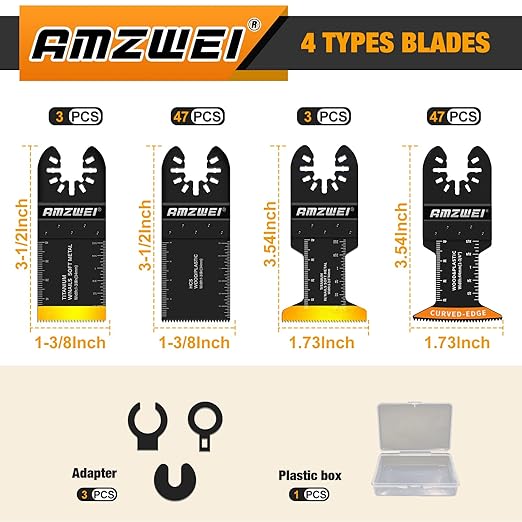 100PCS Titanium Oscillating Tool Blades, Professional Curved Edge Saw Blades Metal Wood Plastic Cuts 4 Types Quick Release Multi Tool Blades Compatible with Dewalt Milwaukee Ryobi Rockwell