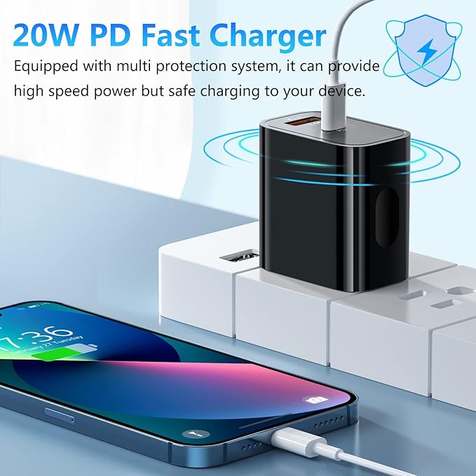 20W USB C Fast Charger+Quick Fast Charger 3.0 Wall Charger, Bangfun 5 Pack Dual Port PD Fast Charging Block Power Adapter Compatible iPhone 17/16/15/14/13/12/11 Pro Max/XS/SE/Plus, Samsung S20 (Black)