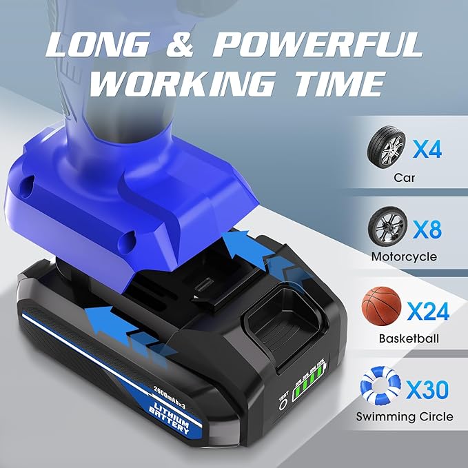 CARSUN Tire Inflator Portable Air Compressor, Cordless Car Tire Pump with Rechargeable Li-ion Battery 150PSI Portable Handheld Air Pump with Digital Pressure Gauge for Car Tires, Bicycles, Balls, Blue