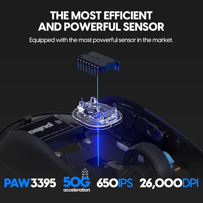 Pulsar Gaming Gears X2H Wireless Gaming Mouse, Ultra Lightweight 1.90 oz (54 g), Symmetrical, Optical Switch, 2.4 Ghz 1 ms, 26000 DPI, PAW3395 Sensor (Medium, Wireless, Black)