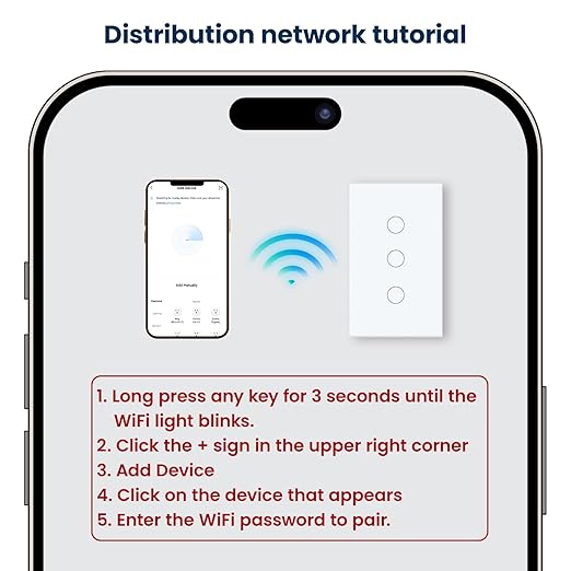 Smart Light Switch 3 Way Need Neutral Wire,FCC Certified,2.4GHz WiFi Switch Glass Panel APP Control Timer Work with Tuya/Smart Life,Alexa and Google Home,White 3 Gang