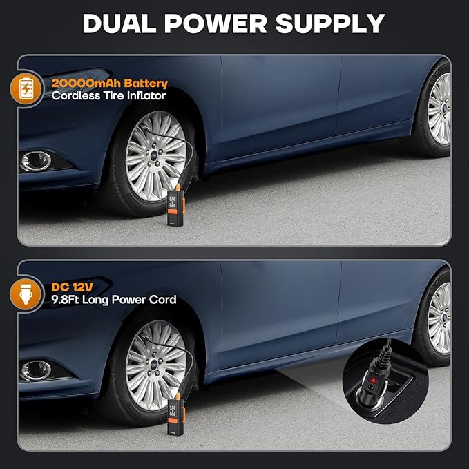 Tire Inflator Portable Air Compressor, 150PSI&12V DC Air Pump for Car Tires, Portable Tire Inflator with LED Light/Digital Pressure Gauge/Auto Shut-off,5x Faster Inflate/Deflate for Car,Moto,Bike,Ball