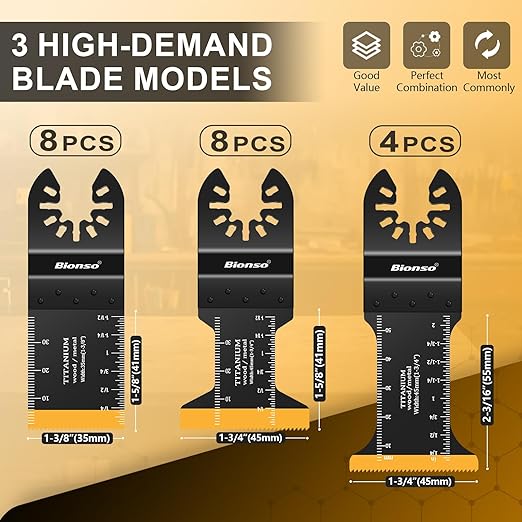 Bionso 20PCS Titanium Oscillating Tool Blade Cuts Metal and Wood, Sharp and Durable Multitool Blades, Multi Tool Blades Kits, Oscillating Saw Blades Fit Dewalt Milwaukee Ryobi Makita