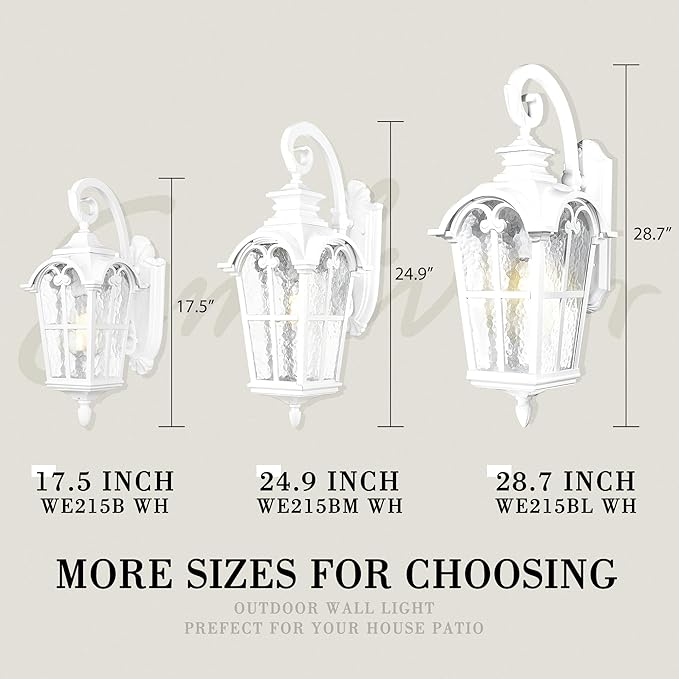 Emliviar 1-Light 28.7" Wall Sconce with Water Grain Glass, Vintage Farmhouse Wall Lamp for House Porch, White Finish in Die-cast Aluminum, WE215BL WH