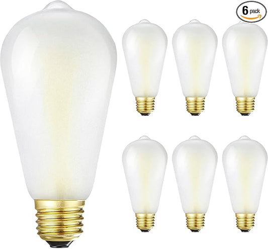 E26 Frosted LED Edison Bulbs, 8W, Equivalent 75W, Neutral White 4000K,850LM,AC120V,Dimmable ST58 Frosted Vintage Bulbs with 90+ CRI, Pack of 6