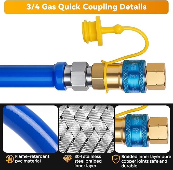 1675kit48 Safety System Kit, Commercial 48" Gas Hose Connector Kit with 3/4" Quick Disconnect and 2 Elbows,Gas Hose for Kitchen Equipment Commercial Standard Gas Connector, Full Port Valve
