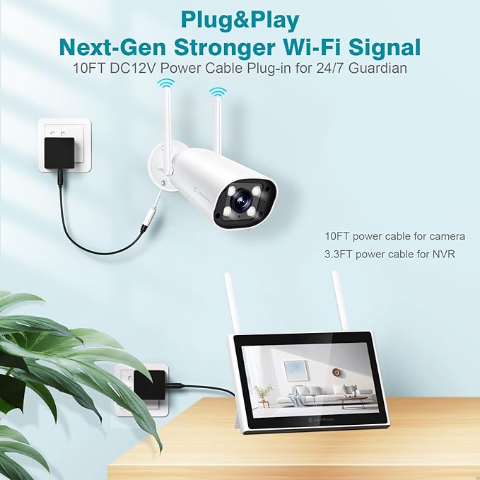 Expandable 10 Channel Wireless Security Camera System with 10.1" Monitor, AI Human Detection, Spotlight,Siren Alarm, 2-Way Audio,4Pcs 5MP Camera,Home Business Surveillance,1TB HDD