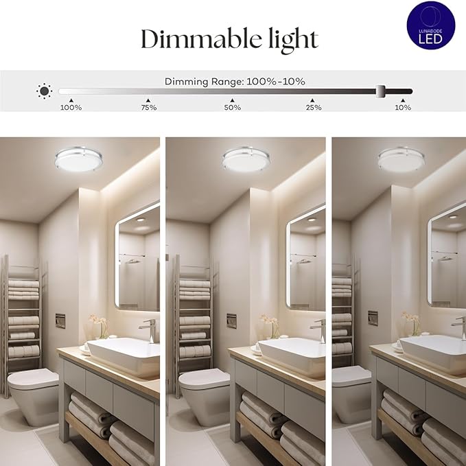 LUNABODE 18-Inch Double Ring Dimmable LED Flush Mount Ceiling Light, 20W, 5CCT 2700K-5000K,1400lm, Brushed Nickel Finish Steel, ETL Listed (2 Pack)