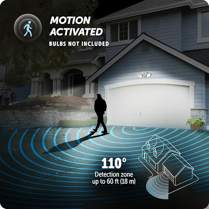 Globe Electric 17000269 110-Degree 240 W Twin Head White Hardwired Motion Sensor Security Flood Light, Spotlight, Outdoor, Outside House Lights