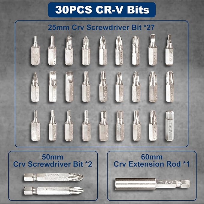 Electric Screwdriver, SORAKO Cordless Screwdriver Rechargeable 4V Max, Power Screwdriver with LED Light, 1300mAh Battery Screwdriver 6 Nm 30 PCS Screw Gun Accessories for Home DIY, Car Repair