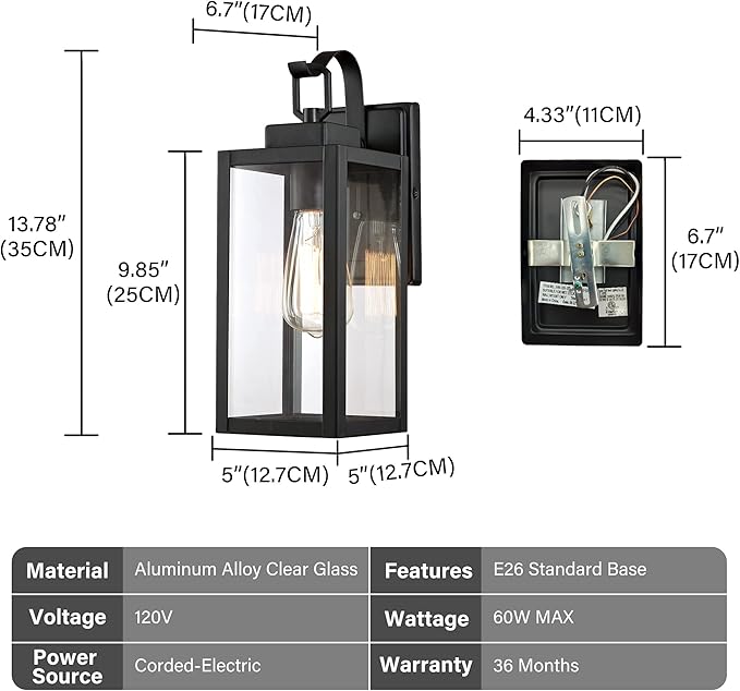 Pia Ricco Outdoor Wall Lights, Matte Black Exterior Light Fixture with Clear Glass Shade, Waterproof Front Porch Lighting, Modern Sconce Lantern for Outside, House, Garage, ETL Listed, Pack of 2