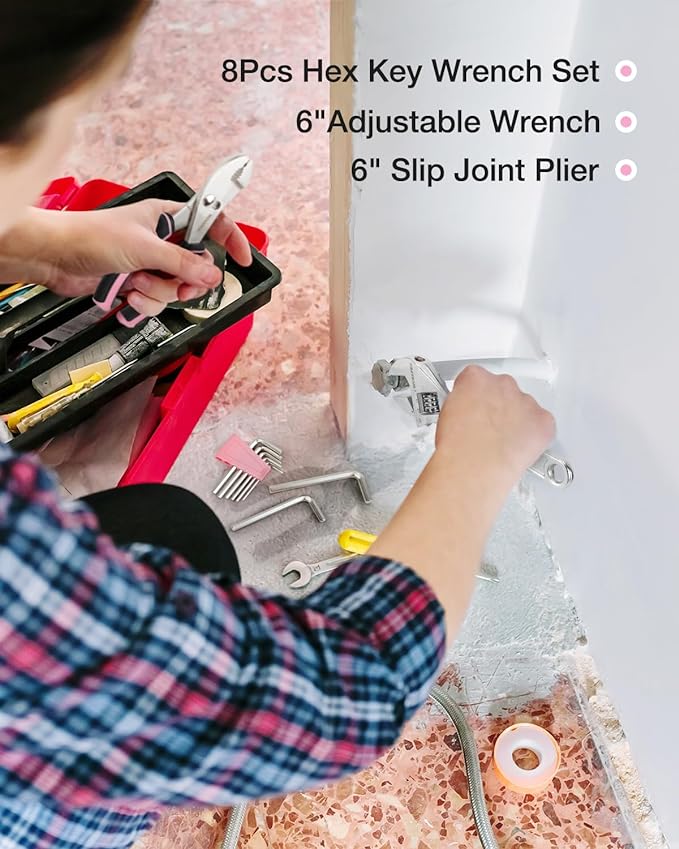 WORKPRO Pink Tool Kit - 236 Pieces Pink Tool Set with Easy Carrying Round Pouch, Household Tool Kit Perfect for DIY, Home Maintenance - Pink Ribbon