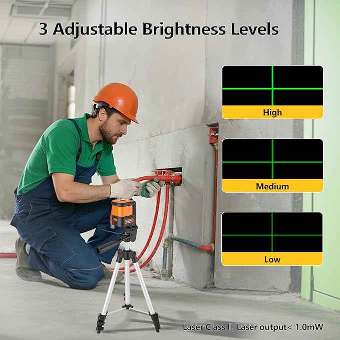 Laser Level with Tripod, LP LEIPOR Green Cross Line Lazer Leveler Tool for Picture Hanging Construction Floor Tile Wall Home Renovation, Indoor Project, Battery Included