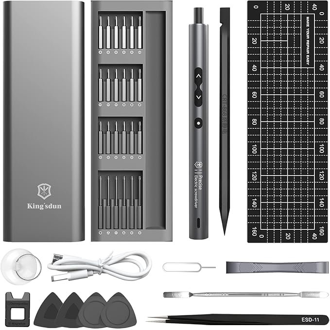 Kingsdun Mini Electric Screwdriver, 62 in 1 Cordless Precision Power Screwdriver with 48 Bits, Rechargeable Electrical Screwdriver Repair Tool Kit with LED Lights Magnetic Mat for Phones PC Laptops
