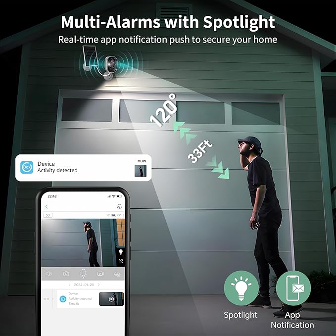 Security Camera Wireless Outdoor 2K Battery Powered Full Color Night Vision WiFi Indoor Home Security Camera 2-Way Talk Motion Detection Spotlight Alarm SD/Cloud Storage for Yard Kid Pet Waterproof