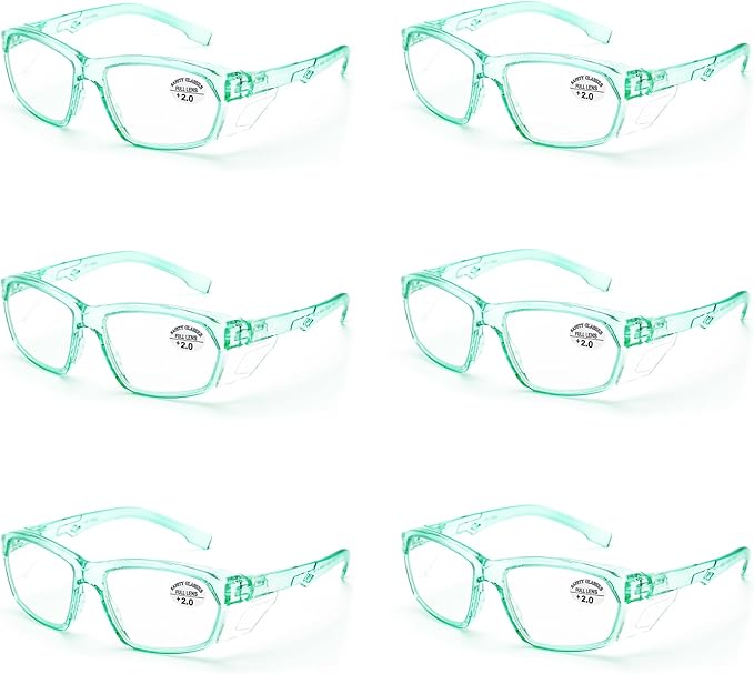 ProtectX Stylish Anti-Fog & Scratch-Resistant Safety Glasses With Readers, UV Protection Goggles, Anti-Impact Lightweight Glasses for Men＆Women Jade Reading 2.0-6 Pack