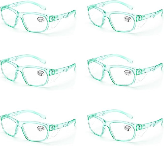 ProtectX Stylish Anti-Fog & Scratch-Resistant Safety Glasses With Readers, UV Protection Goggles, Anti-Impact Lightweight Glasses for Men＆Women Jade Reading 2.0-6 Pack