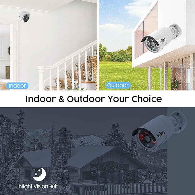 8CH Home Security Camera System with 1TB HDD, 5MP Lite DVR, 1080P Indoor/Outdoor Wired Surveillance CCTV, Day Night Vision Bullet Dome Cameras for 24-7 Recording, Motion Detection