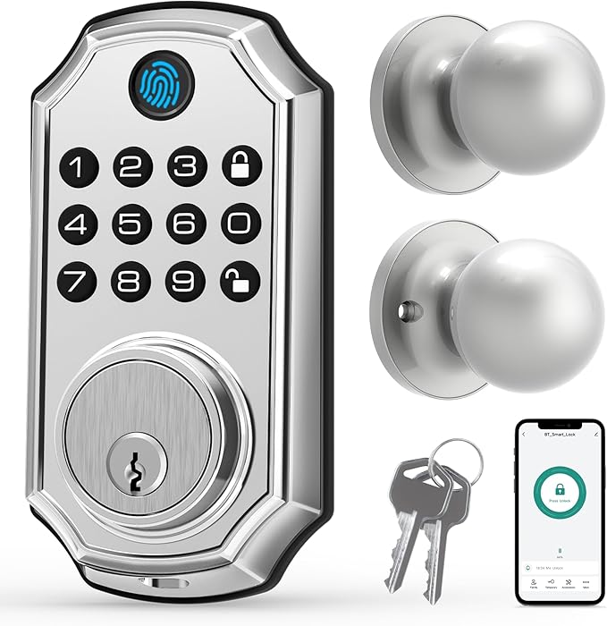 LOCK&SOLVER Keypad Door Lock with Handle, Smart Locks for Front Door, Keyless Entry Doorlock, Deadbolt Lock with Handle Set, App Remote Control, Easy Install with Video Guide, Rust-Resistant Zinc