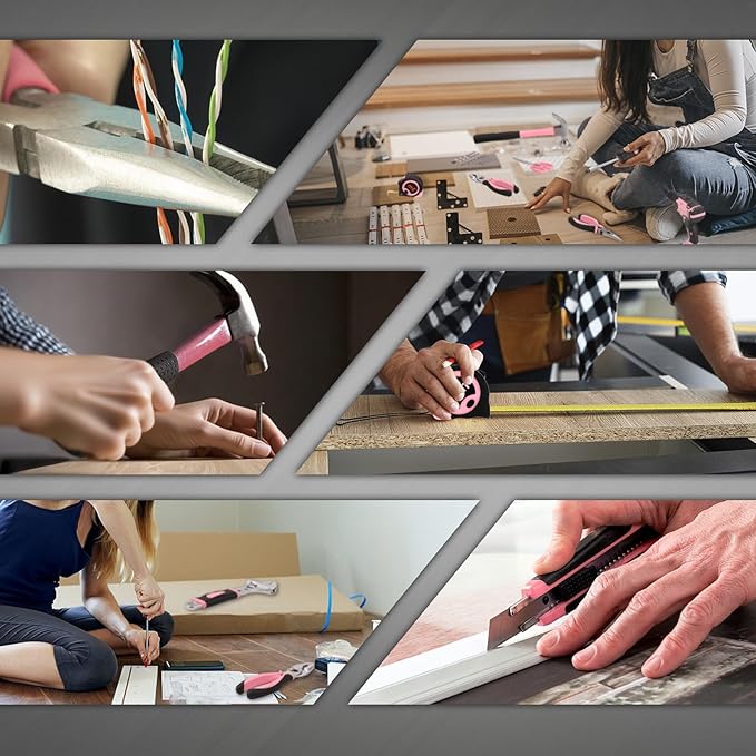 COMOWARE Home Tool Kit with Pink Drill, 195PCS Household Tool kit with 12V Cordless Power Drill, Power Drill Sets Home Repairing Tool Sets with Storage Case for Women