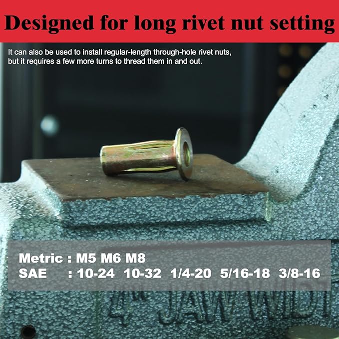 CORWIN Extra Long Mandrel Rivet Nut Tool Kit 1002 16-Inch Rivnut Gun Kit with 9 Long Mandrels, Rugged Carrying Case, Pre-Bulbed Shank Rivnut Threaded Insert Muti-Grip plusnut Setter