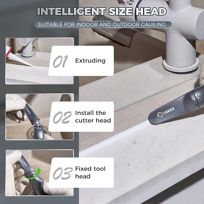 Saker 4 in 1 Caulking Tool Kit-Aluminum Sealant Finishing Tool Grout Remove Scraper Caulk Remover Glass Glue Angle Scraper for Bathroom,Kitchen,Floor,Window,Sink Joint,Frames Seal