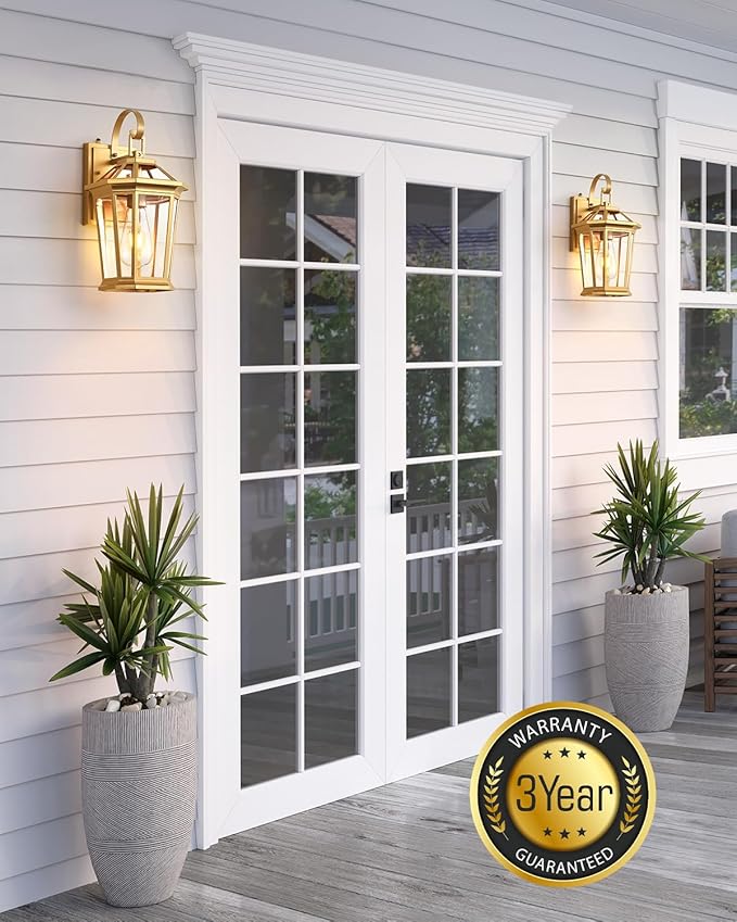 VIANIS Dusk to Dawn Outdoor Wall Lanterns, Modern Golden Exterior Lighting Fixtures Wall Mount Sconces, 100% Aluminum Waterproof Gold Porch Lights, Outside Coach Lantern for House Patio Garage, 2-Pack