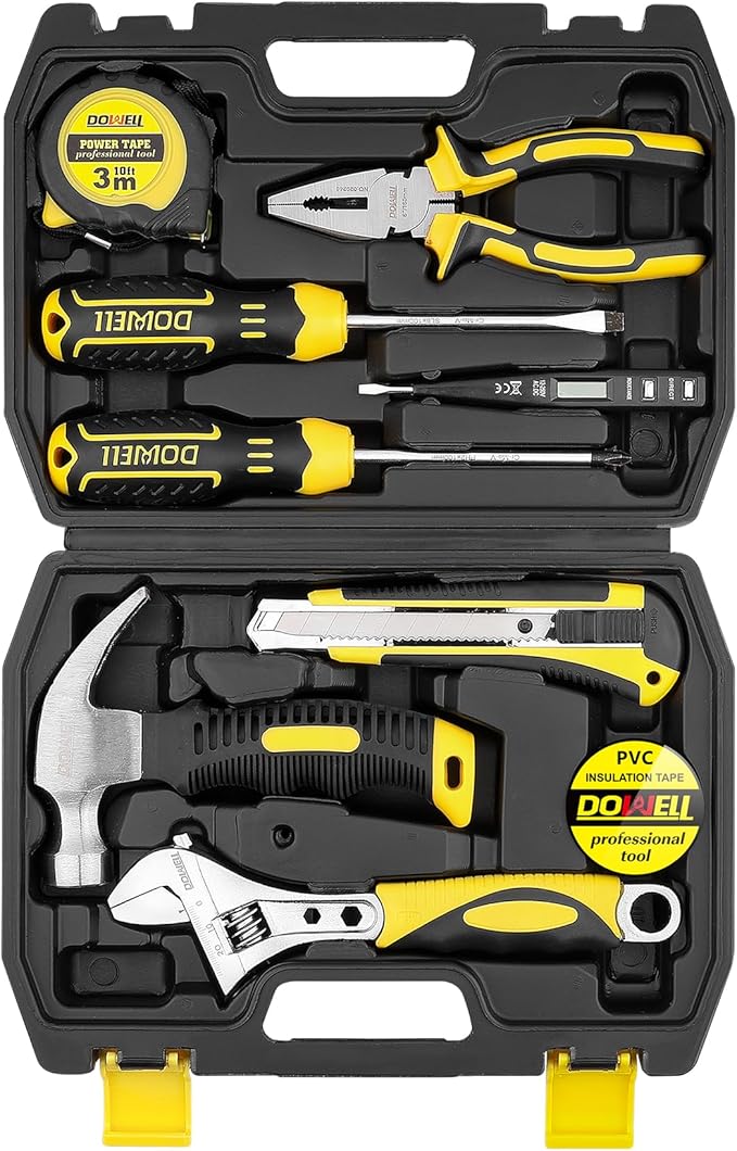 DOWELL 10 Piece Small Tool Kit,Mini Portable Tool Set,Home Repair Hand Tool Kit with Plastic Tool box Storage Case