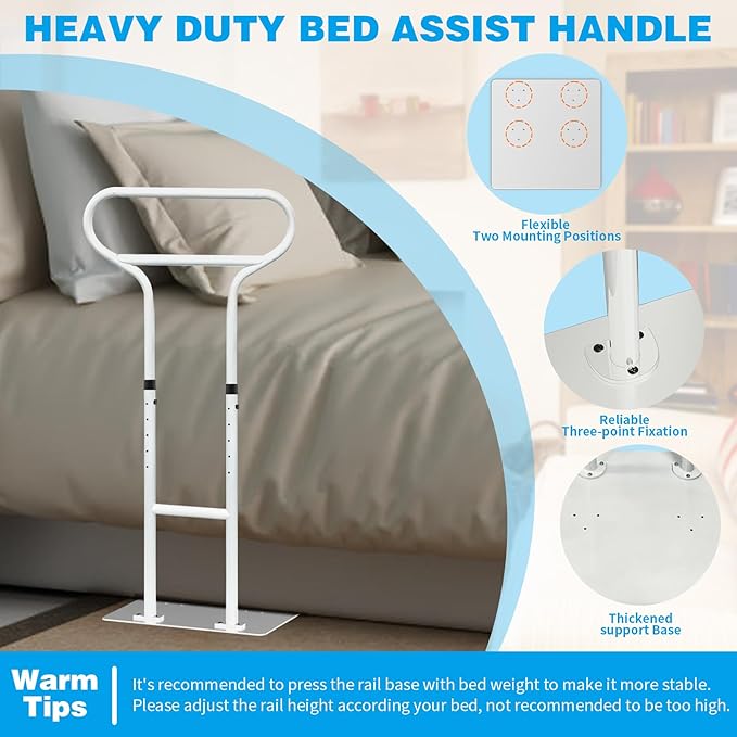 Bed Rails for Elderly Adults Safety, Adjustable Bed Cane for Elderly, Heavy Duty Stand Assist Railing for Seniors, for Couch, Chair, Full, Twin Bed (260LBS Loading, 5 Heights, White)