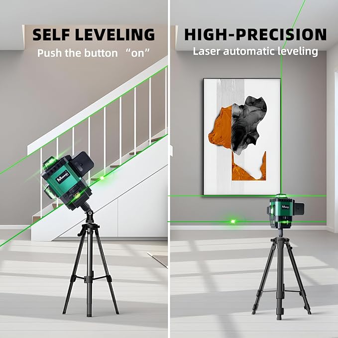 Laser Level 360 Self Leveling with Tripod, Miwosi 4D Lazer Level, 4x360° Green Cross Line Laser Tool for Construction Project Renovation, Tile, Floor, and Wall Projects, Includes Carrying Case