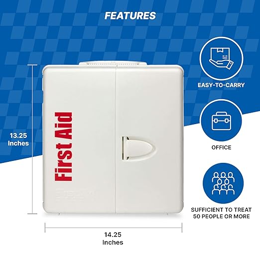 First Aid Only 1000-FAE-0103 SmartCompliance 50-Person OSHA Compliant First Aid Kit for Business, Large Plastic First Aid Cabinet with Medications, 245 Pieces