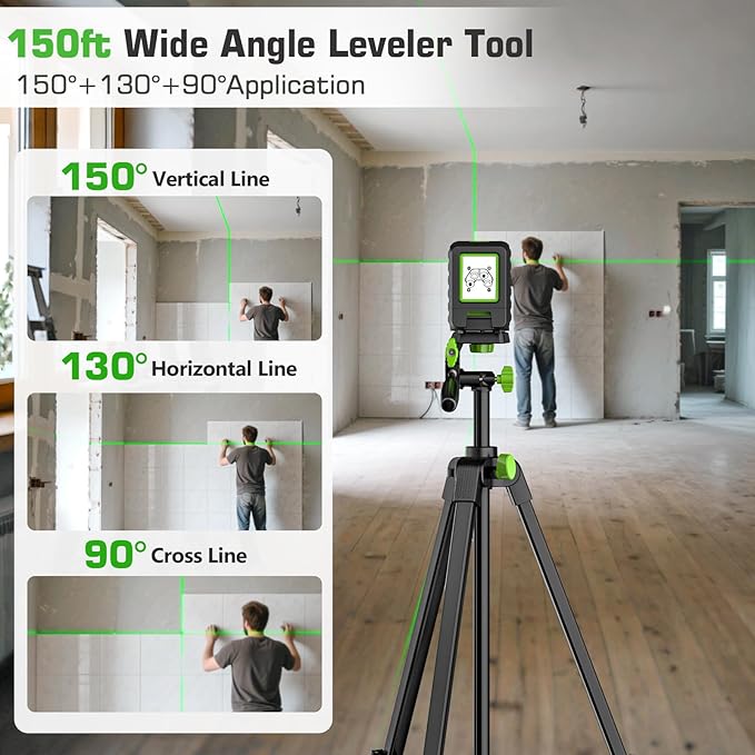 Laser Level with 60in Tripod, Huepar 150Ft / 150° Self Leveling Lazer Leveler Tool Outdoor Use(Pulse Mode-197Ft), Switchable Green Cross Line for Picture Hanging, Tile, DIY/Construction Project
