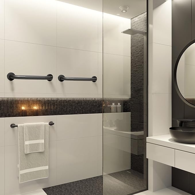 Shower Grab Bar, 2 Pack 16 Inch Gray Bathroom Grab Bar, 1.25" Diameter 304 Stainless Steel Anti-Slip Grab Bars for Bathtubs and Showers, Handicap Shower Grab Bar for Seniors Elderly