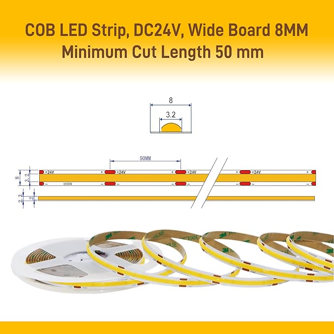 COB LED Strip Lights Natural White,24V Dimmable led Light Strip KIT with Remote and app Control,4000K 9.84FT/3m 8mmwide Ra>90 Cuttable Flexible Strip Lights for Bedroom,TV Lights,Cabinet
