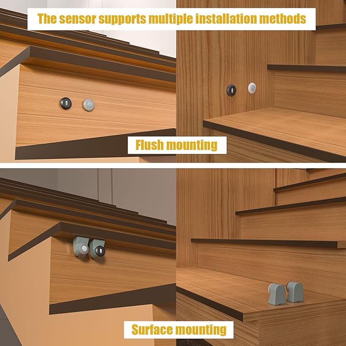 KMG-3233 Motion-Activated LED Stair Lighting Kit, 48" Long Cuttable Strip Light for Indoor LED Stair Lights (Warm White 3000K, 20 Steps)