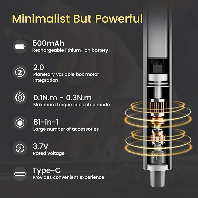 Mini Electric Screwdriver Set 3.7V, Precision Electric Screwdriver Cordless 80-in-1, 4 Torque Settings, 60 S2 Metal Bits, Magnetic Storage, Repair Tool for Electronics Watch Laptop Clocks Cameras