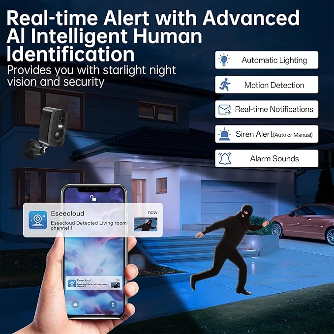 2K Wireless Security Cameras Outdoor, Battery-Powered Cameras with AI Motion Detection, Color Night Vision, Spotlight, 2-Way Talk, Siren Alarm, IP65,Cloud/SD Storage for Home Security 2pack