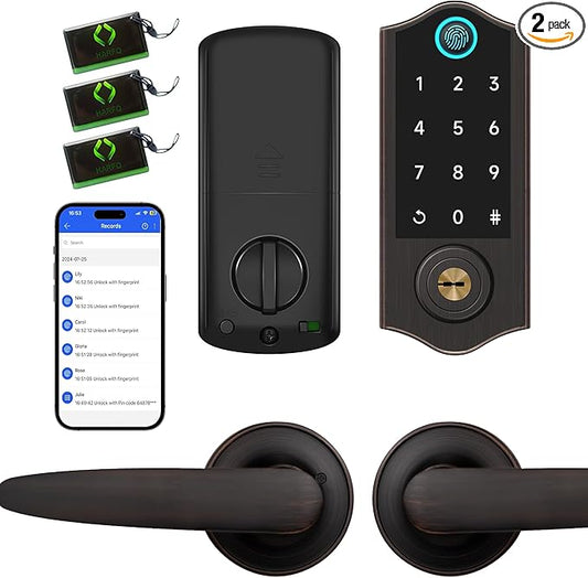 Harfo Smart Fingerprint Door Lock, Keyless Entry Deadbolt, Full App Control Biometric Lock, Electronic Digital Touchscreen Keypad, Auto Lock, Easy Install, Aged Bronze