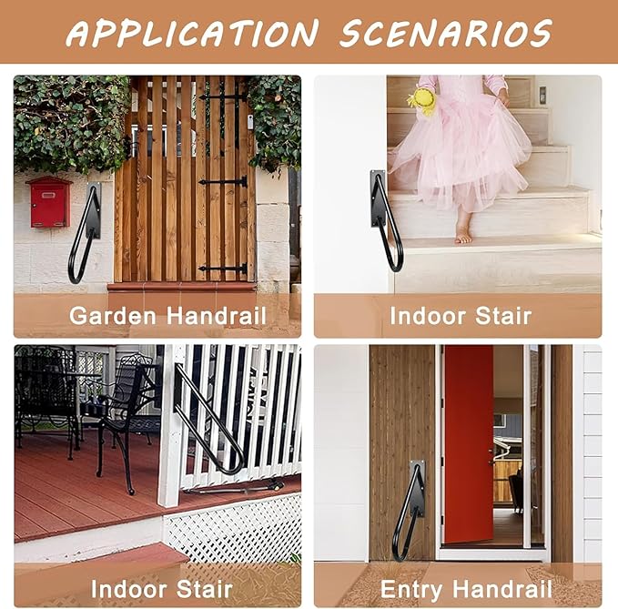 Handrails for Outdoor Steps,28" U-Shaped Handrails for 1-3 Steps,Wall-Mounted U-Shaped Metal Stair Railing with Non-Slip Texture,Stainless Steel Safety Handrail for Elderly Assist (Black)