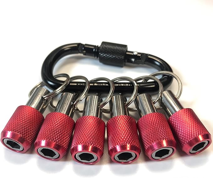 LUEXBOX 1/4 Inch Bit Holder Keychain, Hex Screwdriver Bits Holder Extension Bar, Quick Change Screw Bit Holder for Most Electric, Hand-held Screwdrivers and Drill Bits (B: Red 6pack)
