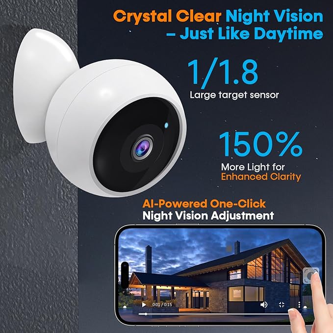 AMTIFO Security Cameras Wireless Outdoor Magnetic - 4-Pack Install-Free Indoor Smart 2K WiFi - Long Battery Life Powered Wireless Security Camera with AI Motion Detection