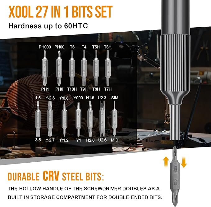 XOOL 27 in 1 Precision Screwdriver Set, Pen Style Mini Screwdriver with Built-in Storage, Magnetic Bit Holder, Ideal for Electronics, Watches, Laptops, and Small Repairs