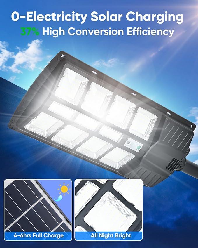 2000W Solar Street Lights Outdoor 20000LM 380PCS LED Commercial Parking Lot Lights Dusk to Dawn Waterproof Solar Security Flood Lights with Motion Sensor and Remote for Yard Warehouse Garage Driveway