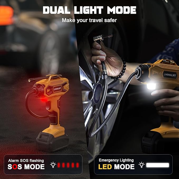 Tire Inflator Air Compressor Compatible with Dewalt 20V Max Battery, LIVOWALNY 160 PSI Cordless Portable Electric Air Pump 2025 Bigger LCD Digital Pressure Gauge for Car, Bike, Sport Ball (No Battery)