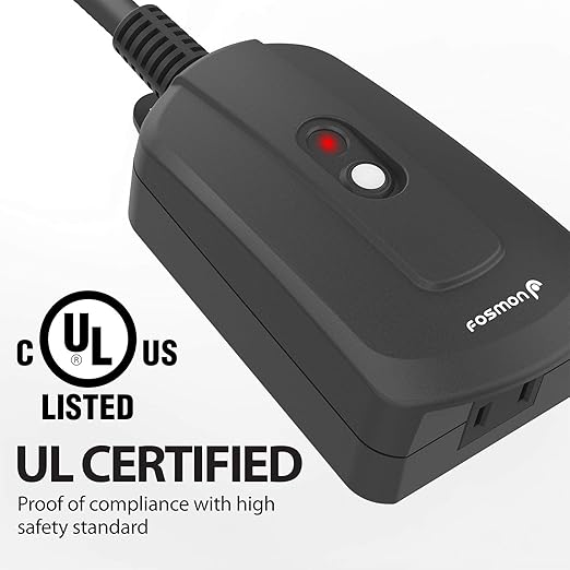 Fosmon Outdoor Wireless Remote Control Outlet, Heavy Duty Waterproof Electrical Plug-in Light Switch, 3-Prong, 100ft Range, Grounded, 3 Receivers, 1 Remote - UL Listed