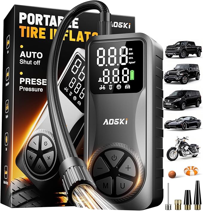 Tire Inflator Portable Air Compressor: 20000mAh & 150PSI Fast Inflation Air Pump for Car Moto Bike Ball - One-Button Control - Senior-Friendly Solution for Elderly Drivers