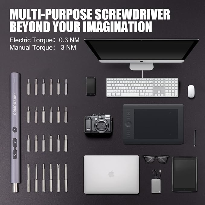 COMOWARE Mini Electric Screwdriver-50 in 1 Precision Small Electric Screwdriver Set for PC Building with LED Light & 48 bits, Magnetizer, Magnetic Mat, Handy Repair Tool for Phone Watch Camera