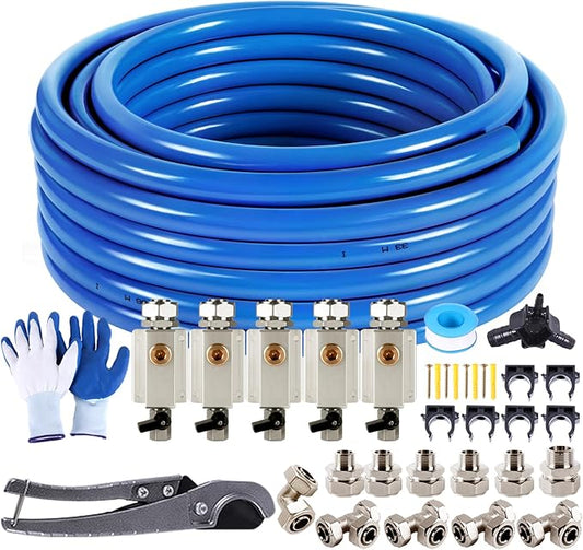 Shop Air Line Kit 3/4"×100'&200'&300' Compressed Air Line Kit, HDPE-Aluminum Piping Rapid Air System Garage Air Compressor Accessories Leak-Proof & Easy to Install